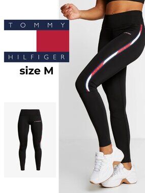 Tommy Hilfiger Black Leggings with Red & White Side Stripes